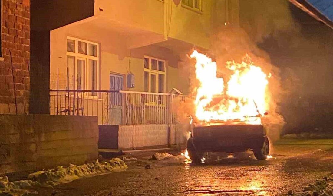 Karabük’ün Yenice ilçesinde park halindeki otomobil alevlere teslim olurken, yangın