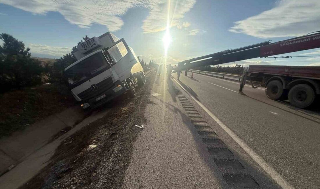 Afyonkarahisar’da kontrolden çıkan peynir yüklü bir kamyon refüje girerek yan