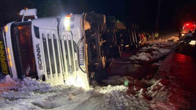 Erzincan’ın Refahiye ilçesinde hayvan yüklü tırın şarampole devrilmesi sonucu meydana