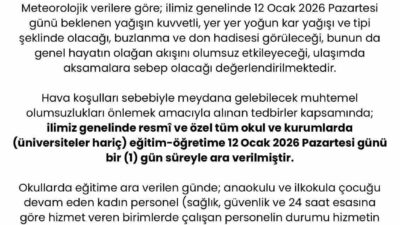 Sakarya’da beklenen kar yağışı ve olumsuz hava şartları nedeniyle il