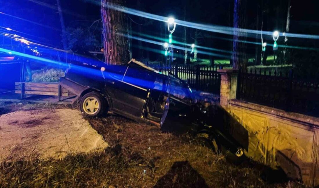 Samsun’un Terme ilçesinde kontrolden çıkan otomobil, önce otobüs durağına ardından