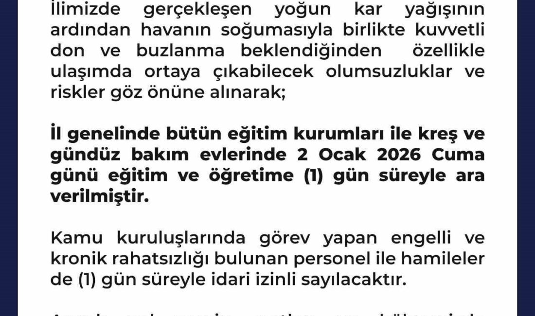 Şanlıurfa Valisi Hasan Şıldak, kar yağışı nedeniyle oluşabilecek buzlanma riskine