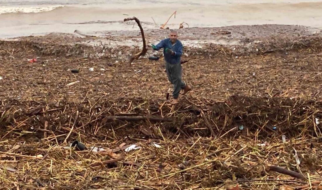 Mersin’de yaşanan sel afetinin ardından coşan derelerin aktığı Akdeniz’de kahverengiye