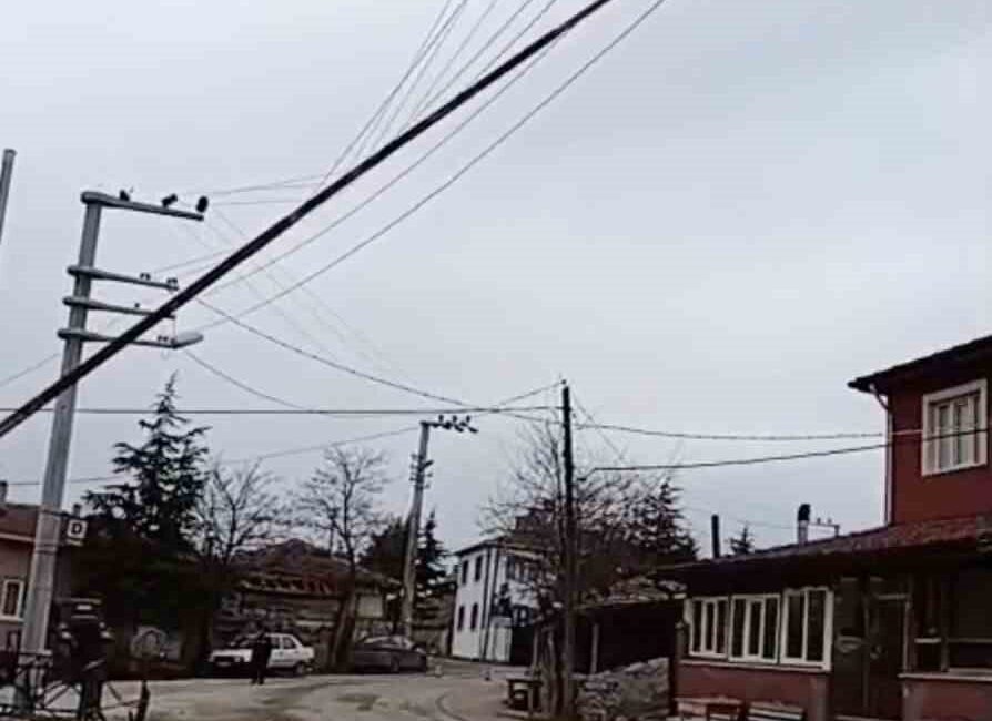 Eskişehir’in Seyitgazi ilçesinde fırtınanın etkisiyle devrilen 30 metrelik bayrak direği,