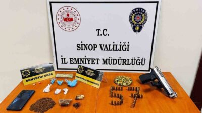 Sinop’ta polis ekiplerince düzenlenen uyuşturucu operasyonunda sentetik kannabinoid, silah ve