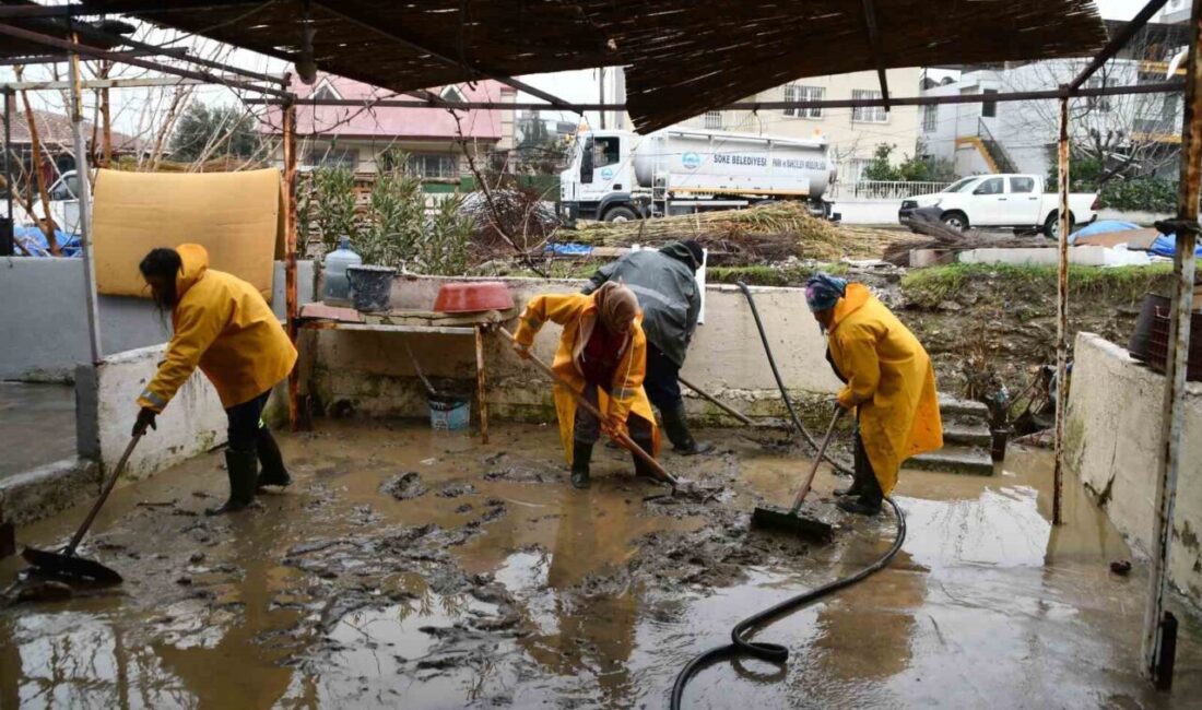 Aydın’ın Söke ilçesinde dün etkili olan yoğun yağışın ardından meydana