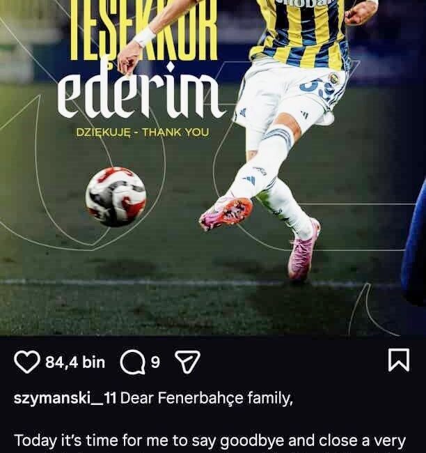 Fenerbahçe’nin Polonyalı orta saha oyuncusu Sebastian Szymanski, sosyal medya hesabından