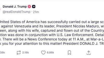 ABD Başkanı Donald Trump, ABD’nin Venezuela’ya saldırı gerçekleştirdiği doğrulayarak, “Maduro