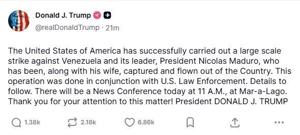 ABD Başkanı Donald Trump, ABD’nin Venezuela’ya saldırı gerçekleştirdiği doğrulayarak, “Maduro