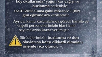 Adana’nın Tufanbeyli ilçesinde yoğun kar yağışı sebebiyle eğitim-öğretime 1 gün