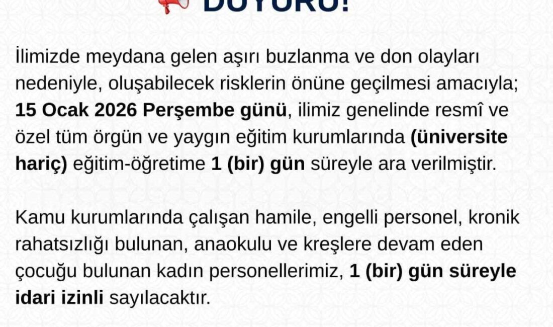 Tunceli’de buzlanma ve don olayları nedeniyle eğitim ve öğretime 1