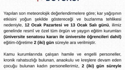 Tunceli’de kar yağışı ve buzlanma nedeniyle eğitime 2 gün ara