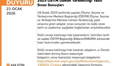 Ölçme, Seçme ve Yerleştirme Merkezi (ÖSYM), Uzman Yardımcılığı Sınavı sonuçlarının