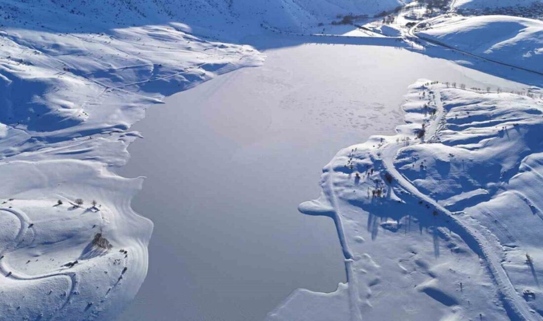 Sivas’ta etkisini artıran dondurucu soğuklar nedeniyle Yıldız Göleti’nin yüzeyi tamamen