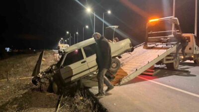Konya’nın Seydişehir ilçesinde yola çıkan domuza çarpan otomobilin takla atması