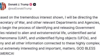 ABD Başkanı Donald Trump, dünya dışı yaşam, tanımlanamayan hava olayları