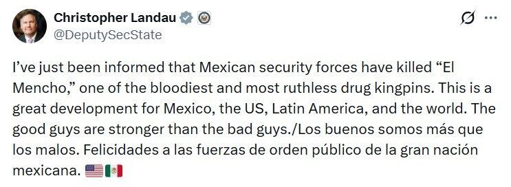 ABD Dışişleri Bakanı Yardımcısı Christopher Landau, Meksika’daki Jalisco Yeni Nesil