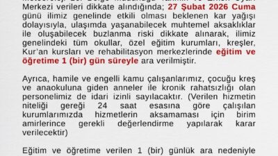 Ağrı genelinde etkili olması beklenen kar yağışı nedeniyle eğitime 1