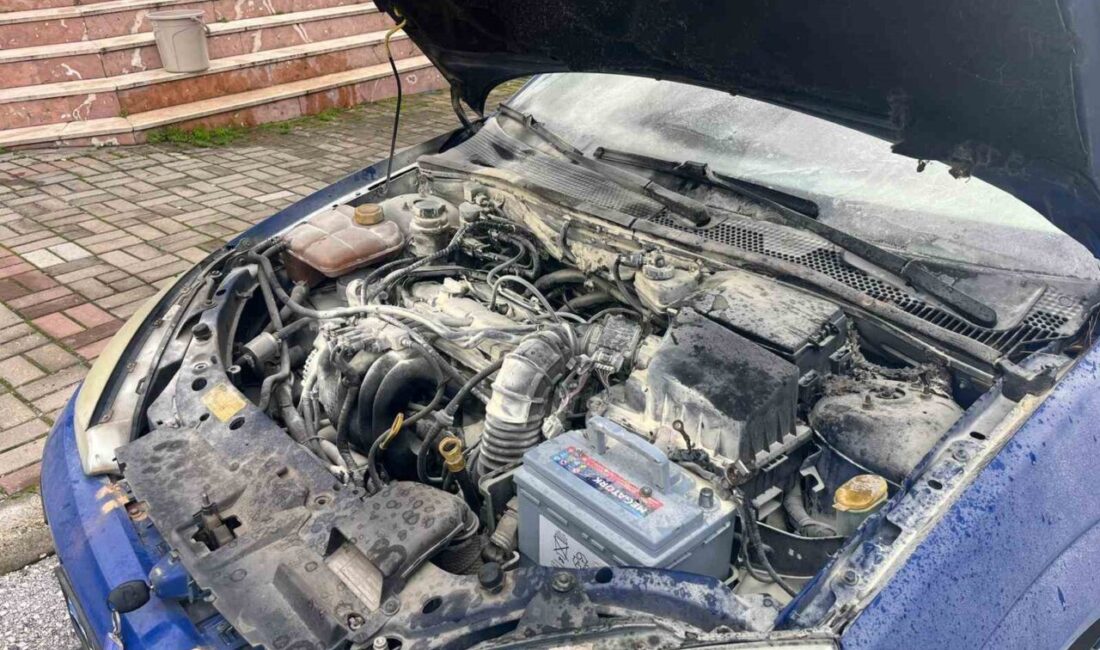 Antalya’nın Alanya ilçesinde park halindeki otomobilin motor kısmında çıkan yangında