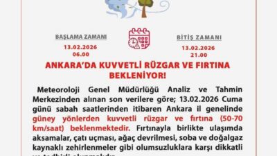 Ankara Valiliği, yarın kent genelinde kuvvetli rüzgar ve fırtına beklendiğini