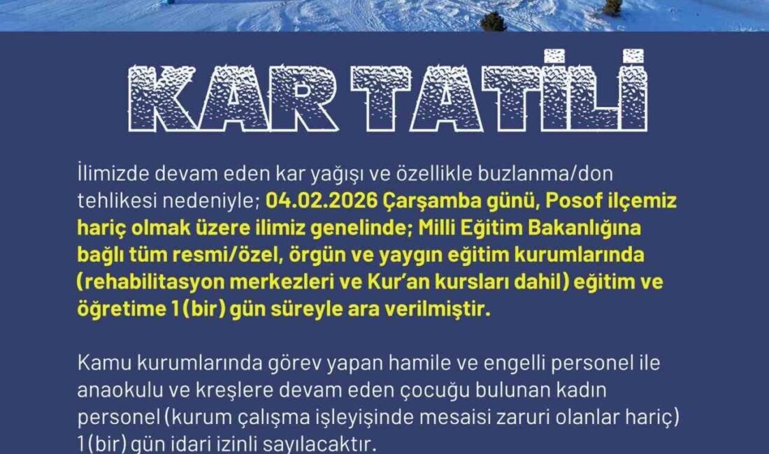 Ardahan Valiliği’nden yapılan açıklamada, olumsuz hava şartları nedeniyle Posof ilçesi