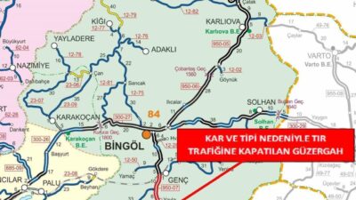 Bingöl-Diyarbakır karayolunun bir kısmı etkili olan kar ve tipi nedeniyle