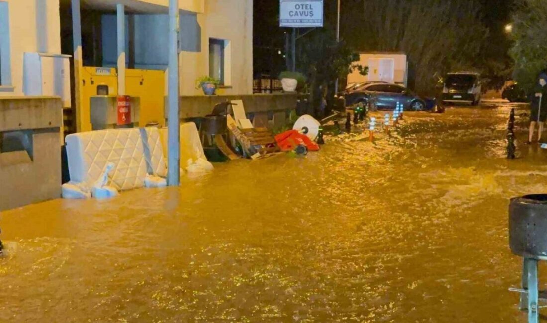 Muğla’nın Bodrum ilçesinde etkili olan şiddetli yağış sele dönüştü. Cadde