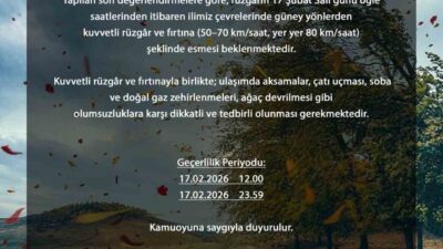 Bursa Valiliği, il genelinde etkili olması beklenen kuvvetli rüzgâr ve