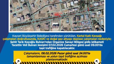 Kayseri Büyükşehir Belediyesi tarafından sürücülere kentte yapılacak olan yol çalışmaları