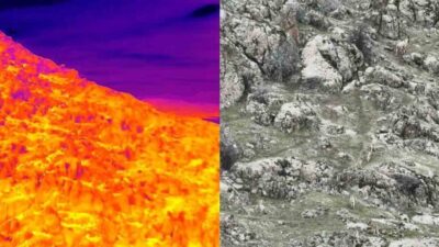 Elazığ’da koruma altındaki dağ keçileri, kayalıklarda termal dron ile görüntülendi.