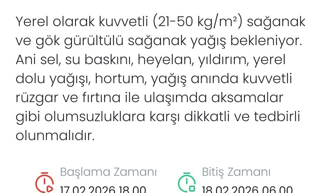 Meteoroloji Genel Müdürlüğü Denizli için kuvvetli sağanak ve gök gürültülü