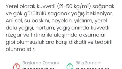 Meteoroloji Genel Müdürlüğü Denizli için kuvvetli sağanak ve gök gürültülü