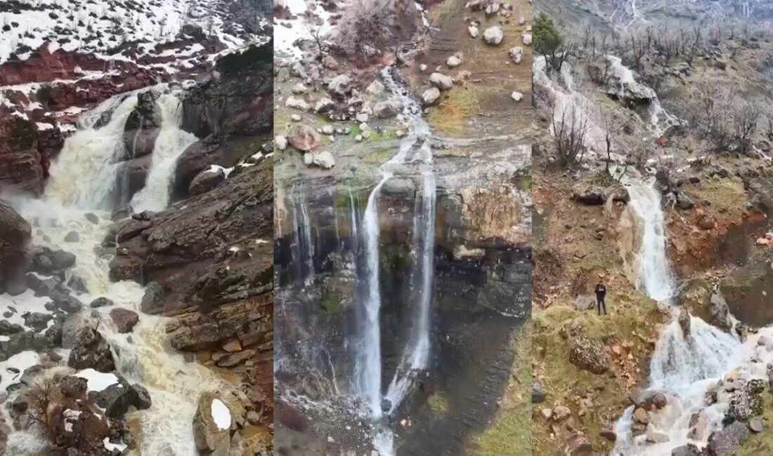 Hakkari’nin Derecik ilçesinde etkili olan kar ve yağmurlarla birlikte şelaleler