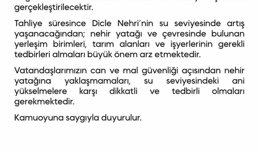 Diyarbakır’da son günlerde etkili olan yağışların ardından Dicle Barajı’ndan kontrollü