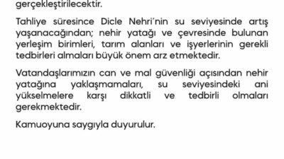 Diyarbakır’da son günlerde etkili olan yağışların ardından Dicle Barajı’ndan kontrollü