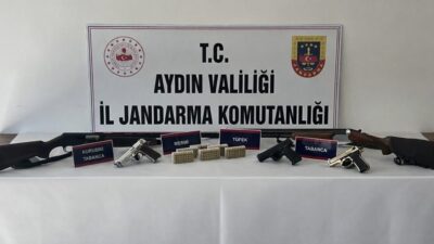 Aydın’ın Didim ilçesinde gerçekleştirilen operasyonda çok sayıda tabanca ve tüfek