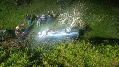 Aydın’ın Nazilli ilçesinde domuza çarpan otomobil yoldan çıkarak uçuruma yuvarlandı,