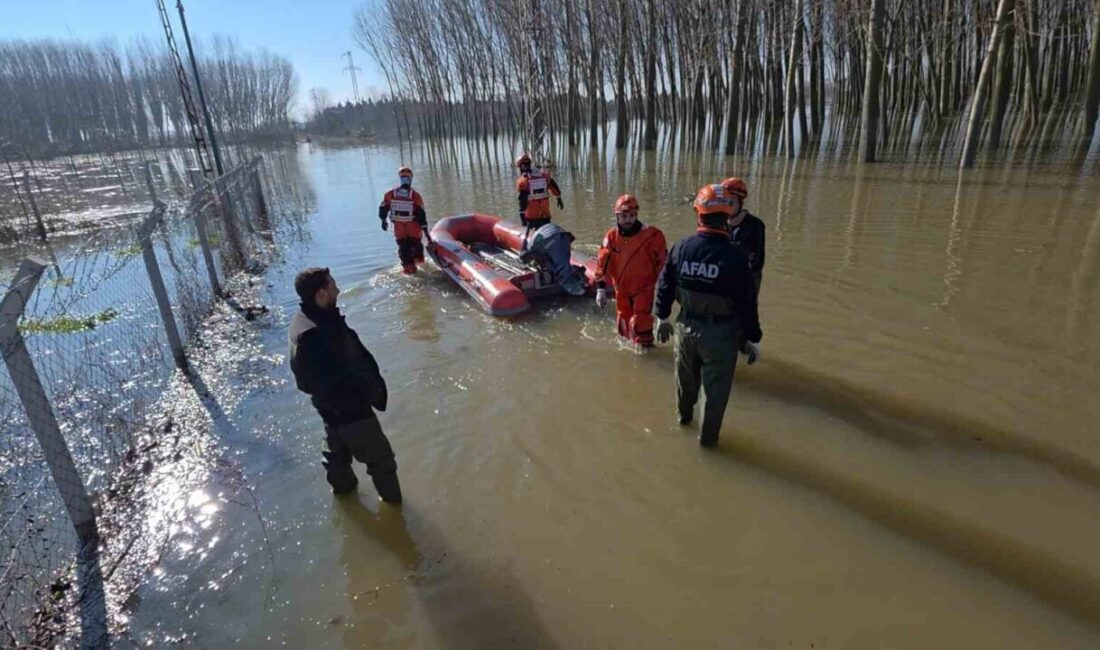 Edirne merkeze bağlı Bosna köyünde su taşkını sonrası koyunlar botlarla