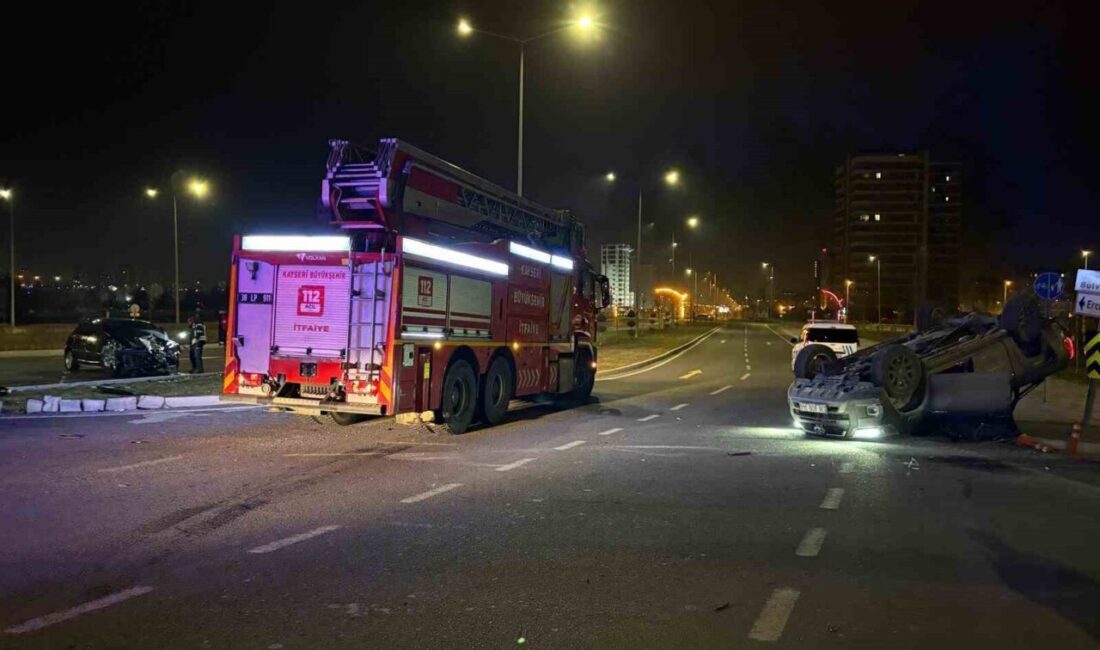 Kayseri’nin Melikgazi ilçesinde otomobil ile kamyonetin çarpıştığı kazada, kamyonet takla