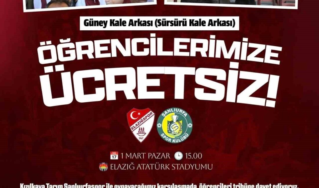 Elazığspor, haftasonu oynanacak olan Şanlıurfaspor maçı için ücretsiz bilet kararı