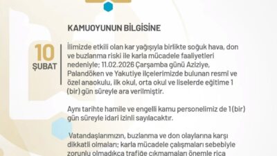 Erzurum’da iki gündür şiddetli şekilde devam eden kar yağışı nedeniyle;