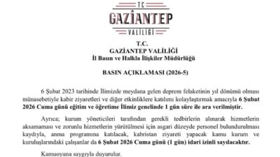 Gaziantep Valiliği, 6 Şubat 2023’te meydana gelen deprem felaketinin yıl
