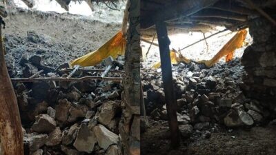 Hakkari’de etkili olan yağış nedeniyle bir ahır çöktü. Edinilen bilgilere