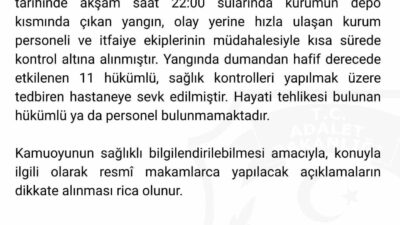 Hendek Kadın Açık Ceza İnfaz Kurumu’nda yangın çıktı. Yangında dumandan