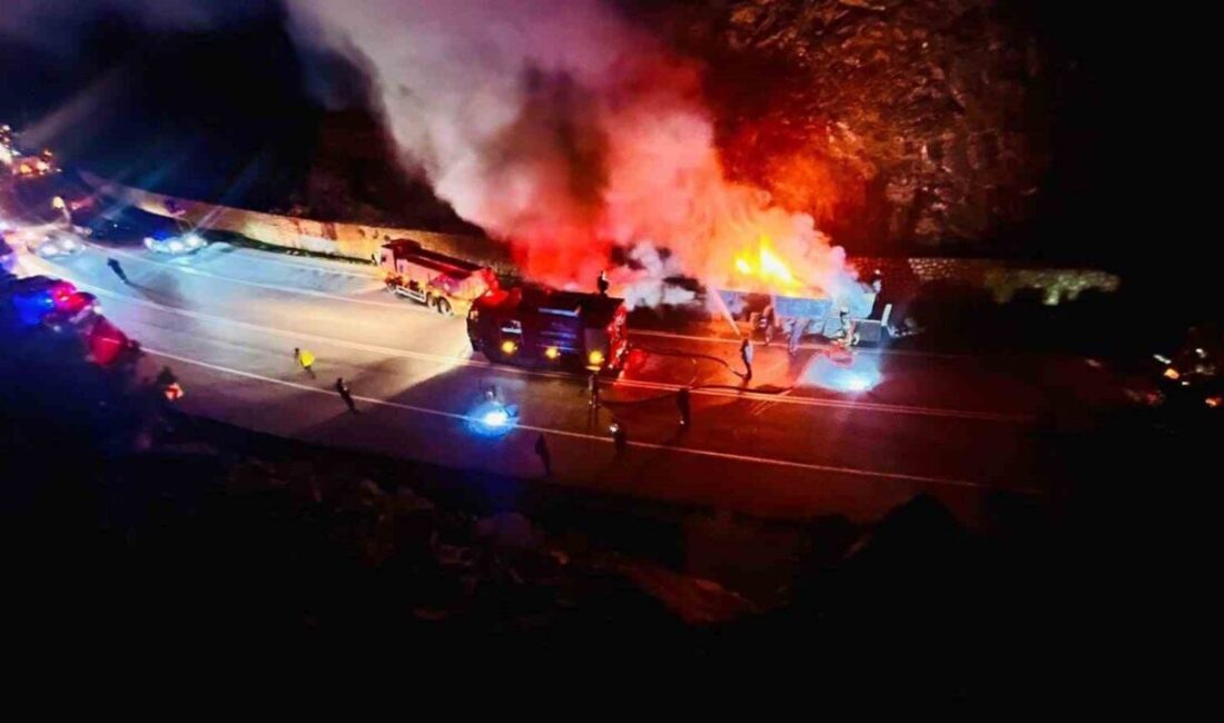 Antalya’nın Manavgat ilçesinde seyir halindeki sunta yüklü tırın dorsesinde çıkan