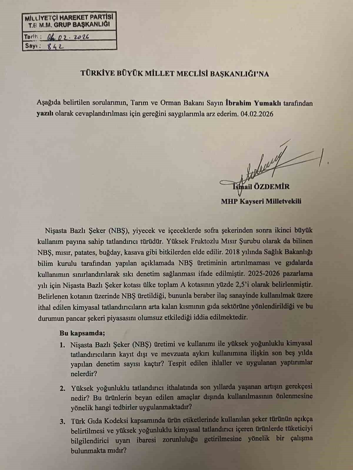 Milliyetçi Hareket Partisi (MHP) Genel Başkan Yardımcısı ve Kayseri Milletvekili