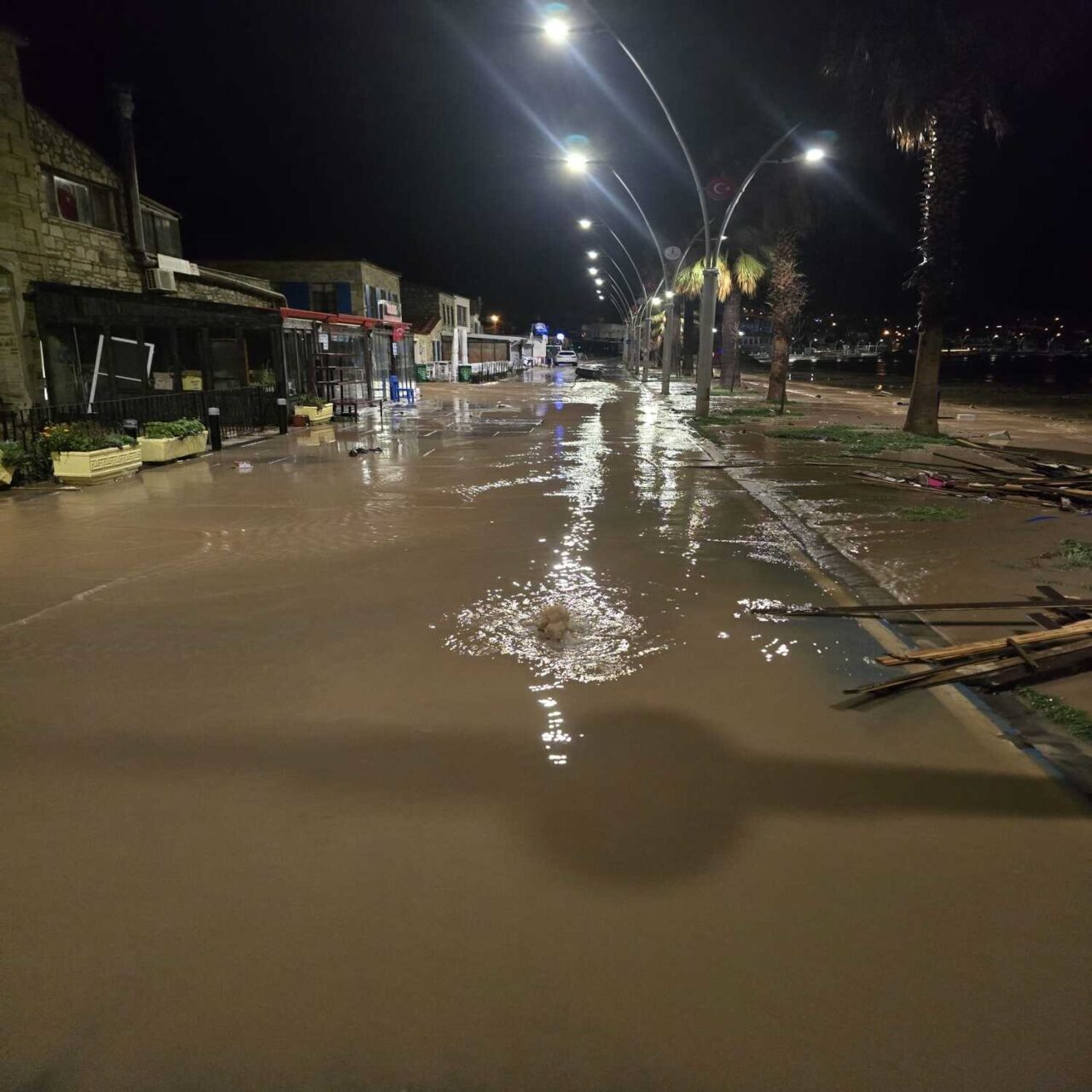 İzmir’in Foça ilçesine bağlı Yeni Foça bölgesinde gece başlayan şiddetli
