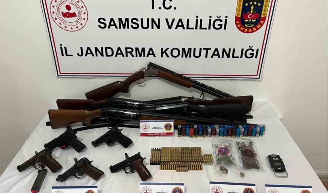 Samsun’un Salıpazarı ilçesinde jandarma ekiplerince düzenlenen operasyonda ruhsatsız silahlar ve