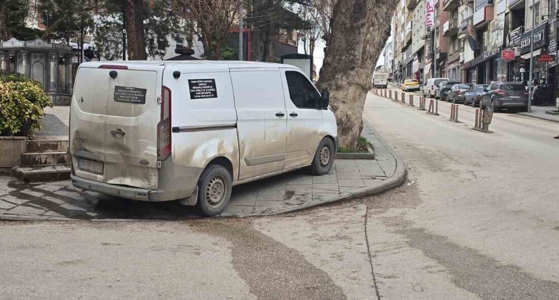 Bilecik’te bir parkta yayaların yürüdüğü kaldırımı kapatacak şekilde park eden
