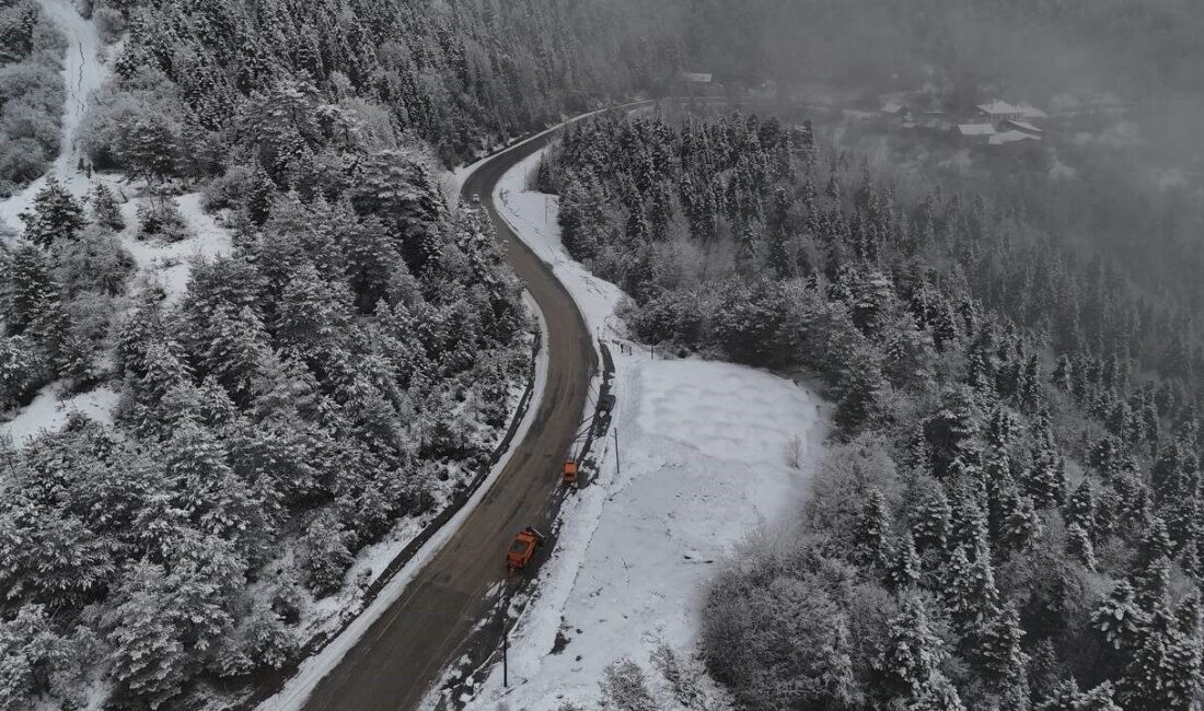 Karabük’ün yüksek kesimlerinde etkili olan kar yağışı, doğayı yeniden beyaza